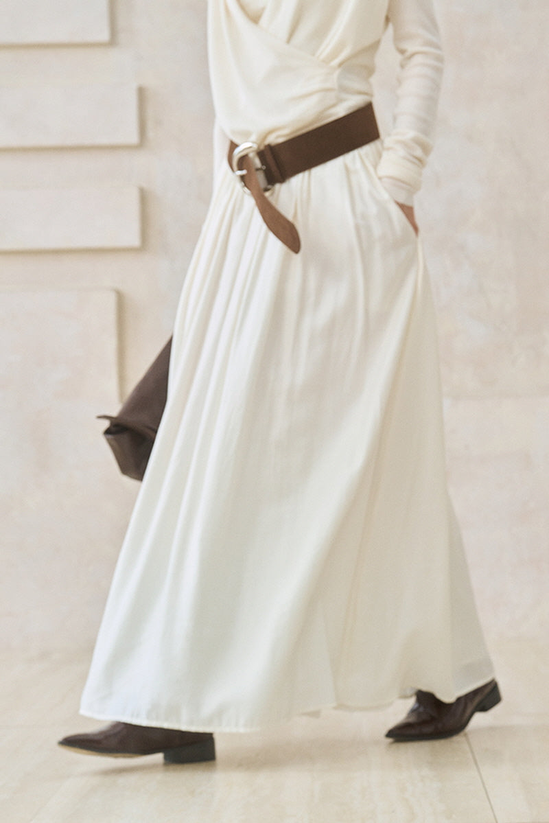 Pleated High-Waist Midi Skirt