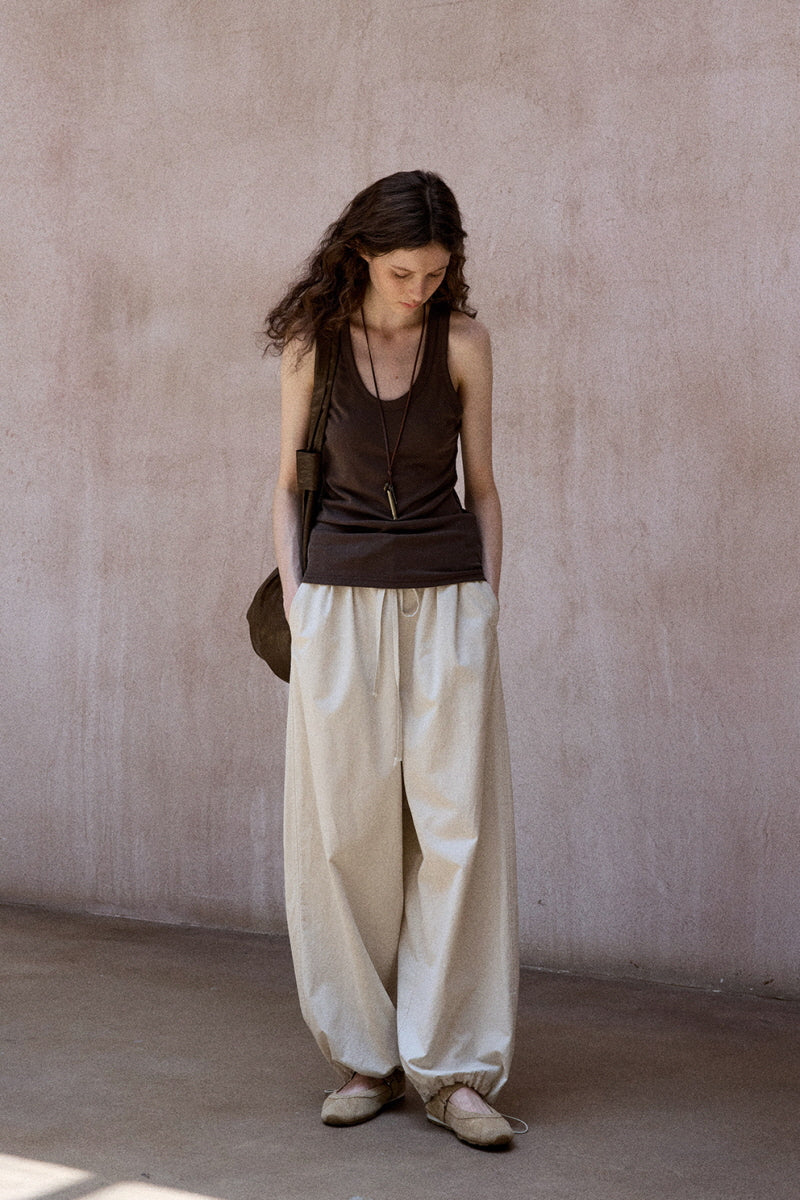 Washed Wide-Leg Slacks