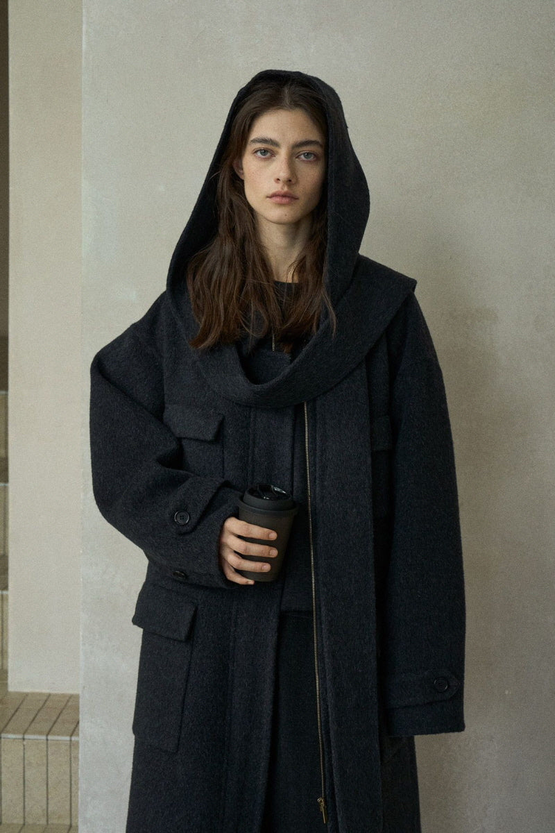 Hooded Lapel Loose Long Coat