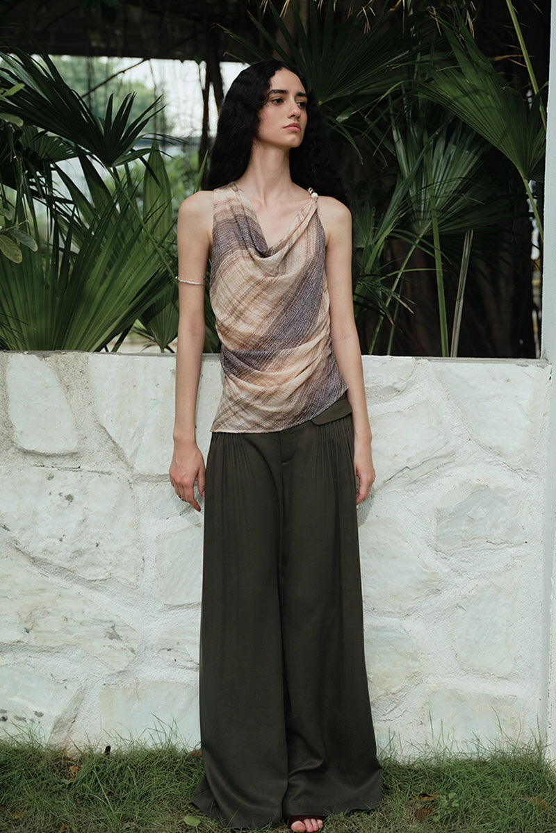 Gradient Stripe Asymmetrical Beaded Suspender Top