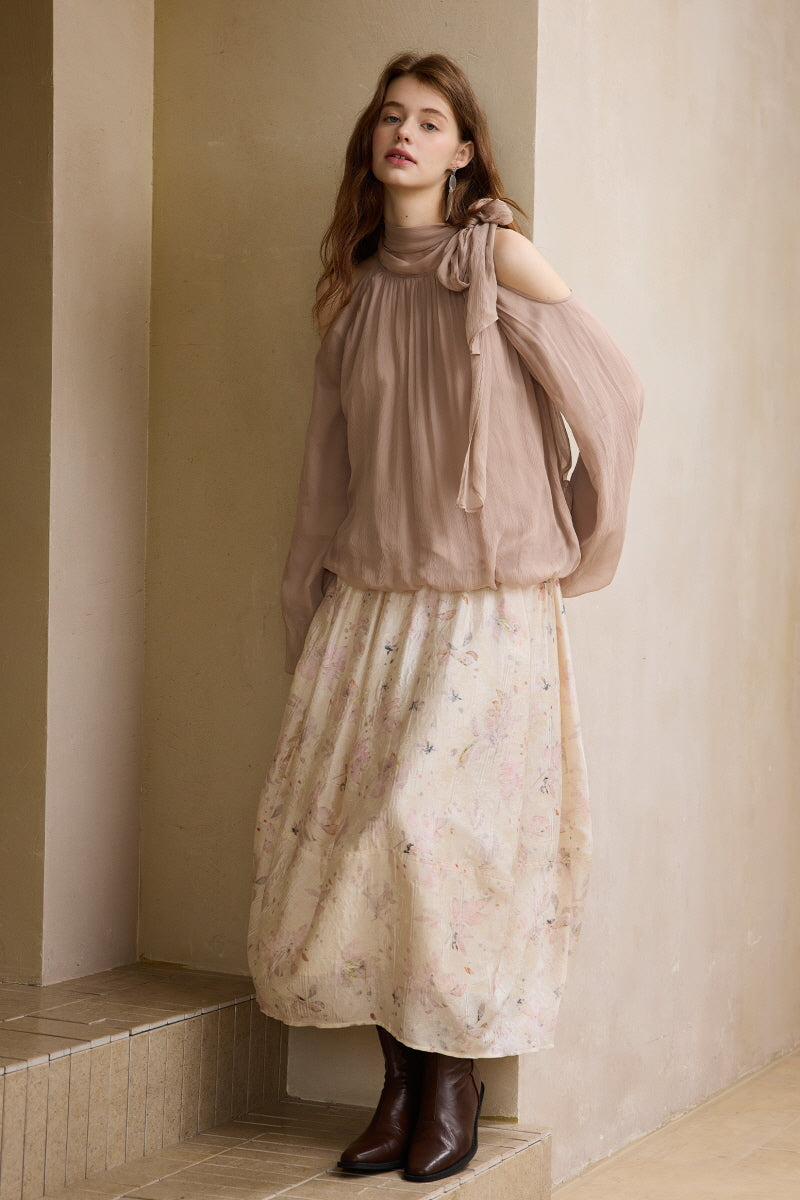 Shaved Shoulder Strap Flower Bud Top