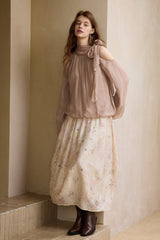Shaved Shoulder Strap Flower Bud Top