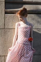 Square Neck Checkered Slip Dress