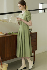 French Vintage Crew Neck Pleated Skirt Dress