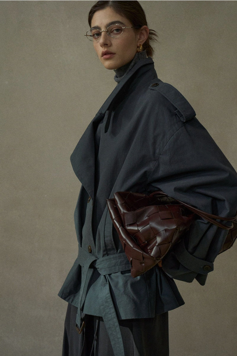 Loose Double-Breasted Short Trench Coat