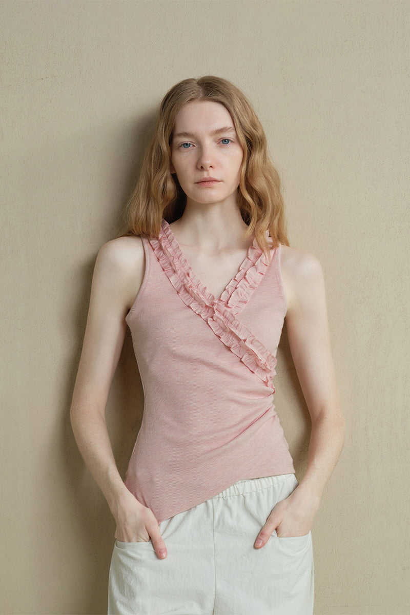 Ruffled V-Neck Irregular Camisole Top