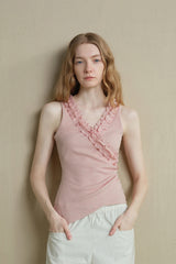 Ruffled V-Neck Irregular Camisole Top