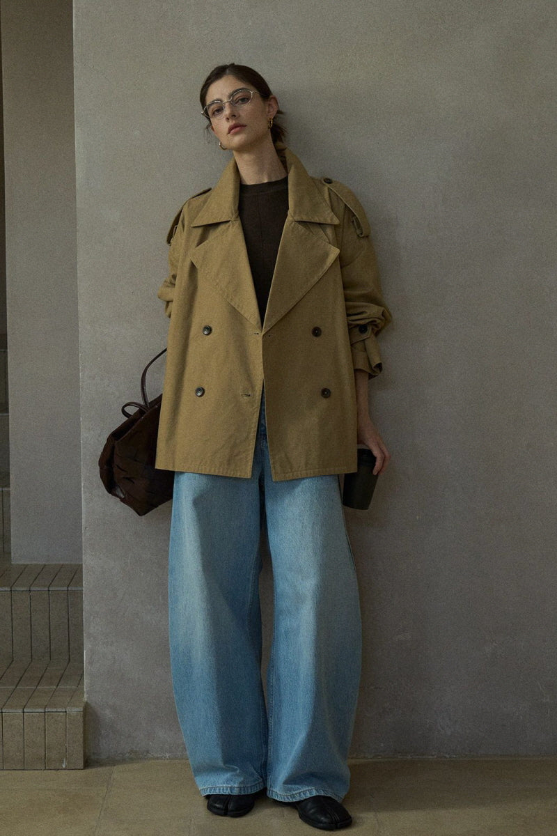 Loose Double-Breasted Short Trench Coat