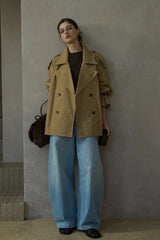 Loose Double-Breasted Short Trench Coat