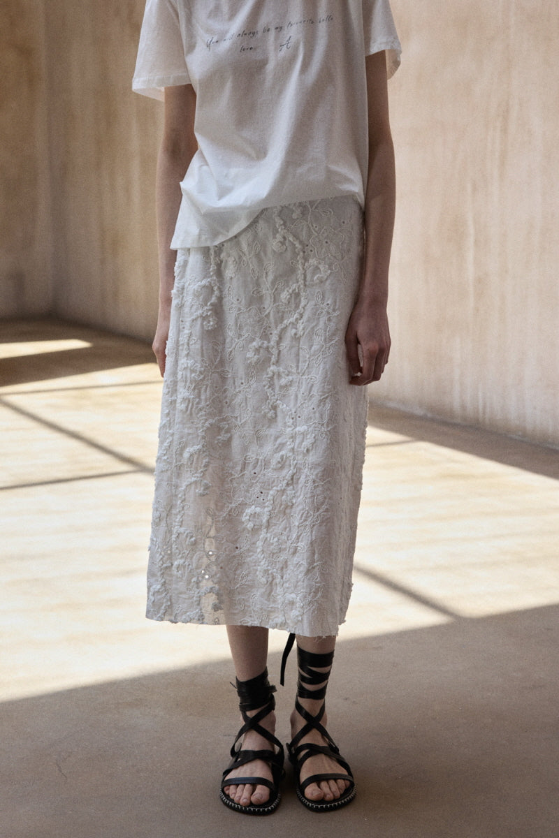 Embroidered Slit Midi Skirt