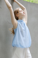 Swing Collar Sheer Shirred Top