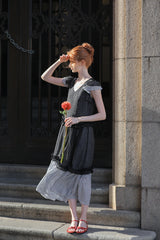 Gentle V-Neck Fly Sleeve Patchwork Check Dress
