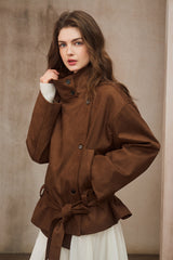 Stand-Up Collar Cropped Trench Coat