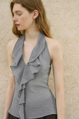 Ruffle Halterneck Backless Vest
