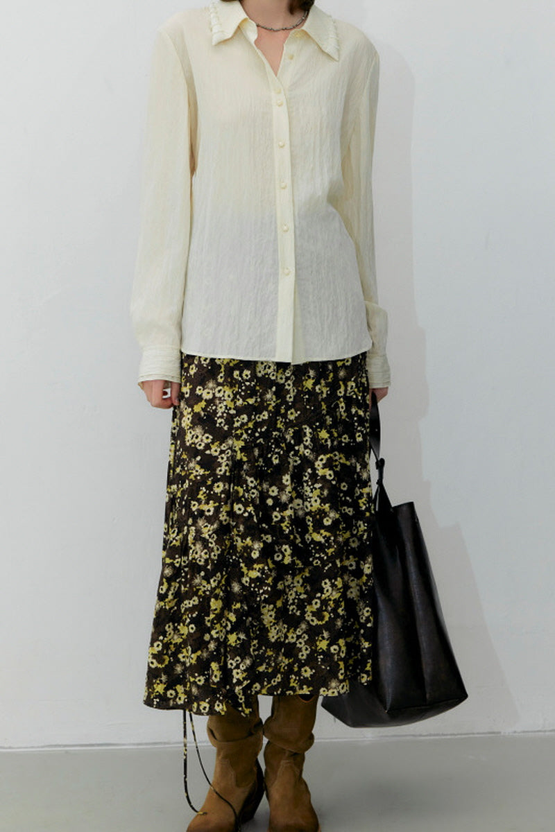 Lace-Up Vintage Floral Midi Skirt