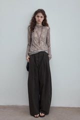 Pleated Wide-Leg Floor-Length Pants