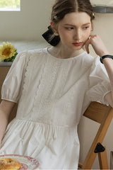 Puff Sleeve Round Neck Tie Bellflower Dress