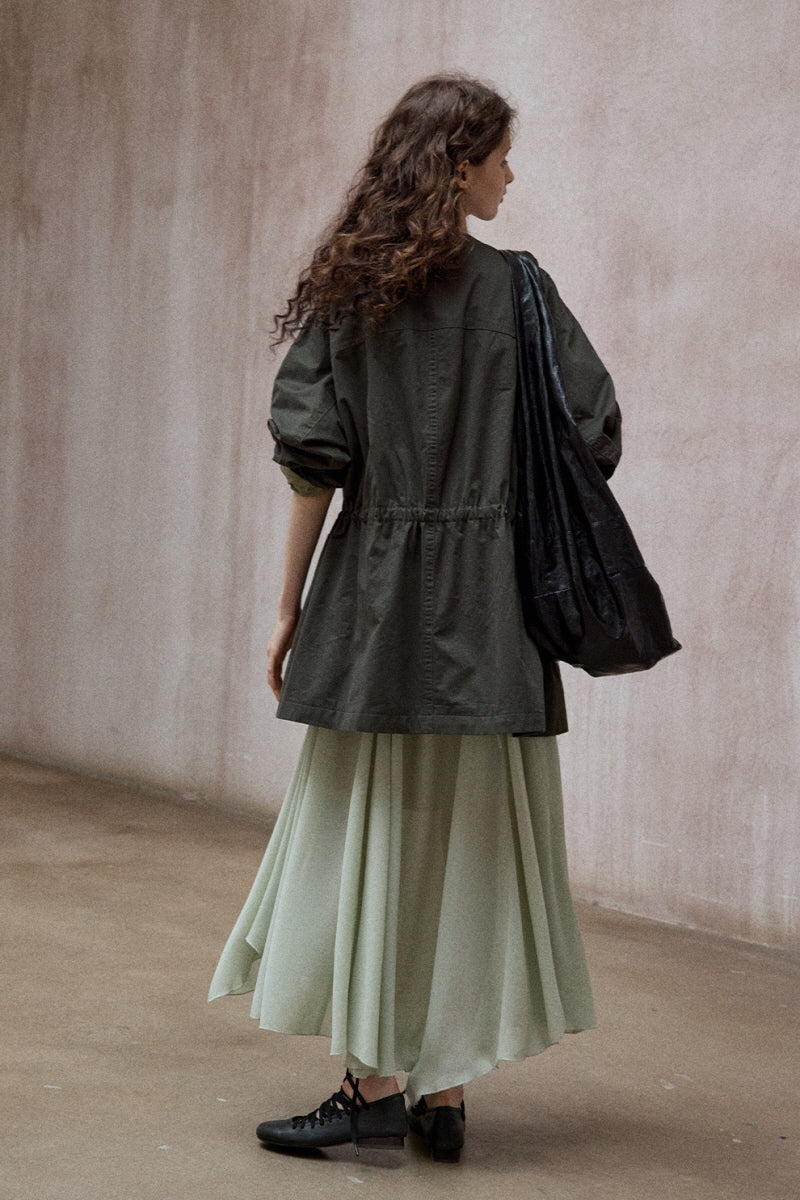 Washed Drawstring Crew Neck Jacket