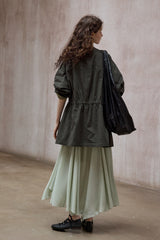 Washed Drawstring Crew Neck Jacket