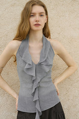 Ruffle Halterneck Backless Vest