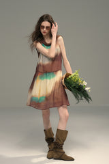 Smudge Lapel Sleeveless Vest Dress