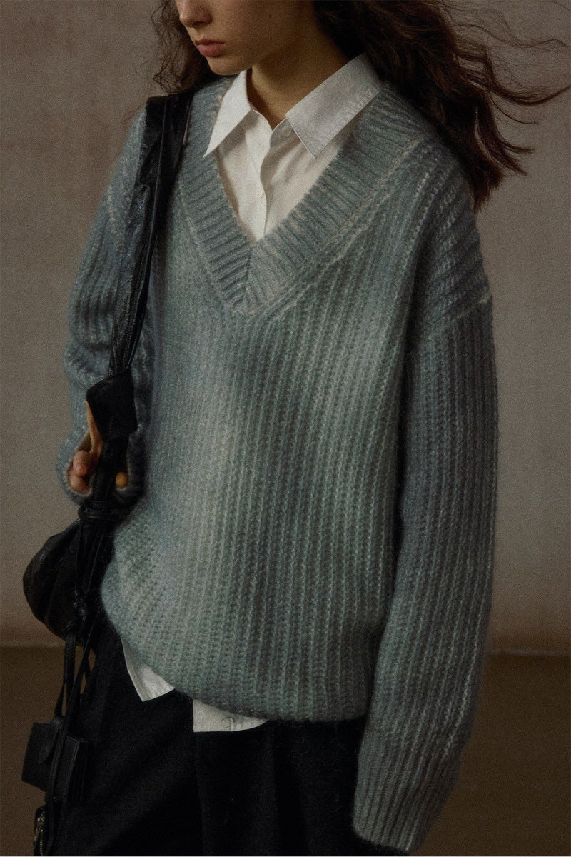 Spray-Painted V-Neck Pullover