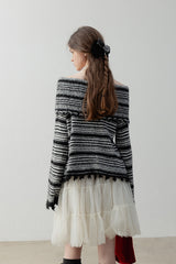 Lapel One-Shoulder Striped Sweater