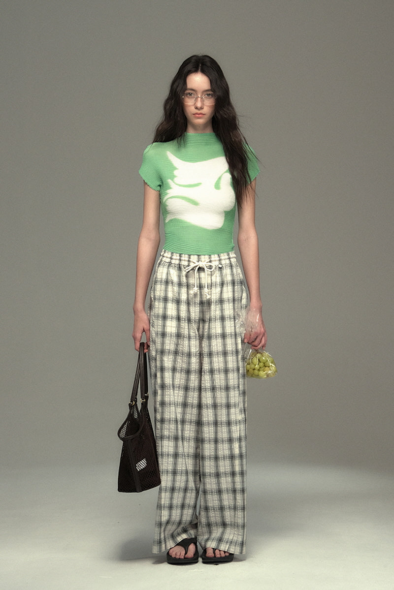 Pleated Check Flying Pigeon T-Shirt