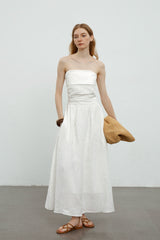 Pleated Bandeau Slit Maxi Dress