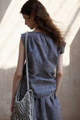 Asymmetrical Plaid Off-Shoulder Top