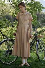 Pleated Polo Midi Shirt Dress
