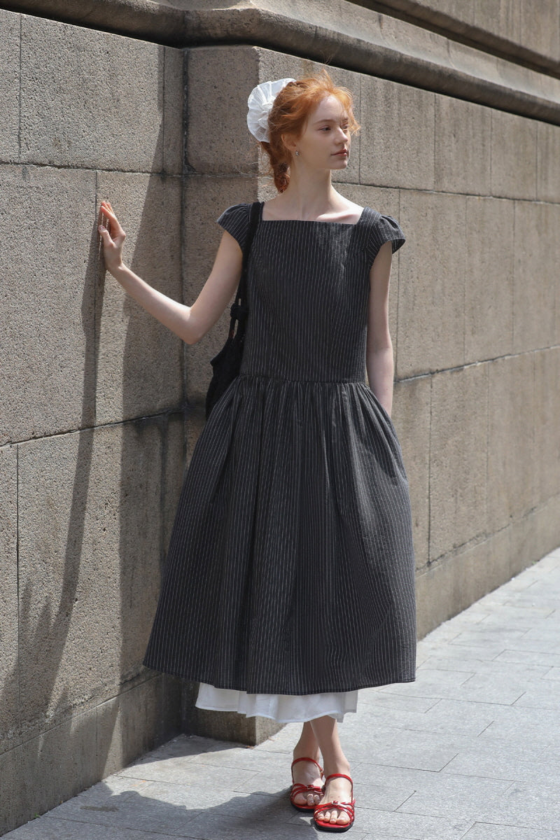 Square Neck Small Fly Sleeve Casual Dress