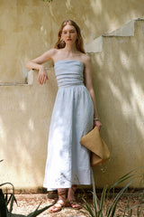 Pleated Bandeau Slit Maxi Dress