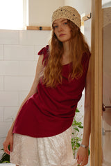 Adjustable Lace-Up Pleated Top