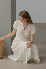 Gentle V-Neck Embroidered Long Dress
