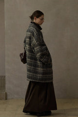Reversible Plaid Horn-Button Duffle Coat
