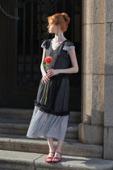 Gentle V-Neck Fly Sleeve Patchwork Check Dress