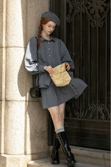 Slouchy Long Sleeve Shirt Skirt Set