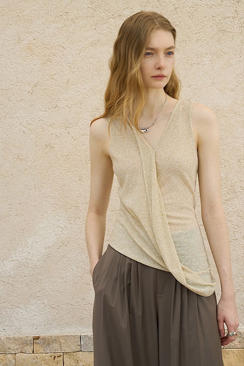 Asymmetrical Draped Pleated Knit Vest