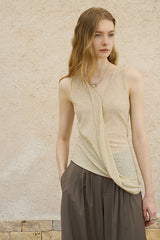 Asymmetrical Draped Pleated Knit Vest