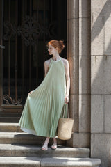 Gradient Pleated Halterneck Dress