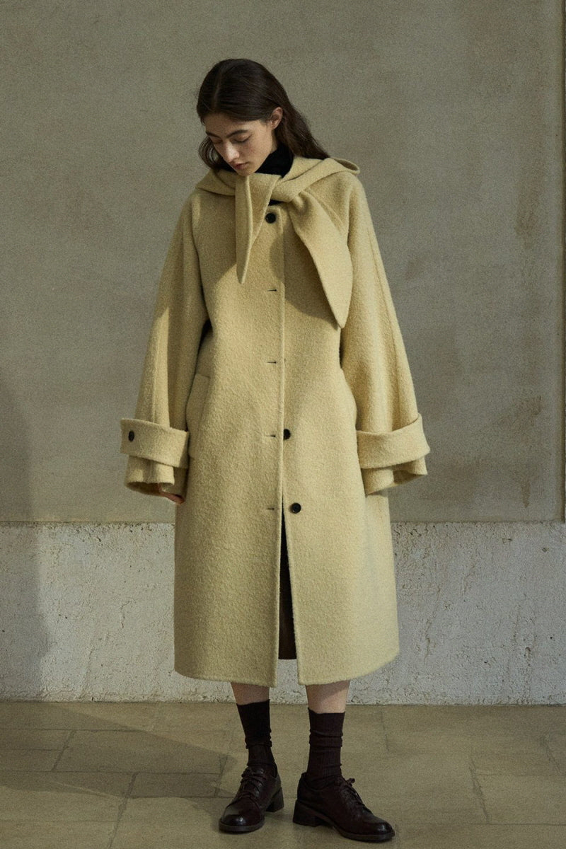 Hooded-Scarf Patch-Pocket Coat