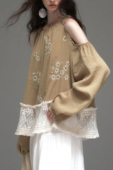 Embroidered Off-Shoulder Shirt Top