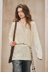 Cut-Out V-Neck Loose Sweater