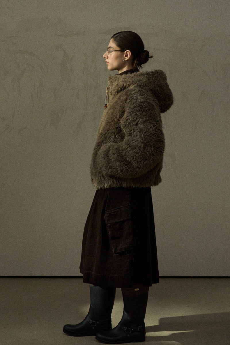 Curly Hooded Plush Jacket
