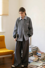 Vintage Contrast Embroidery Loose Cropped Jacket