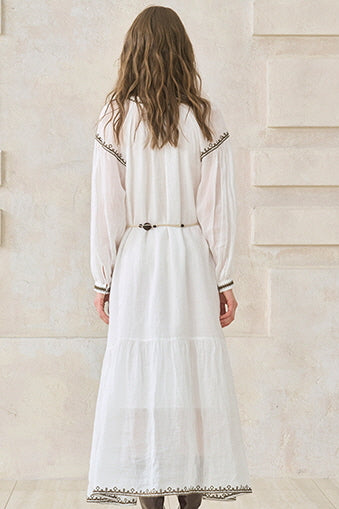 Contrast Embroidery Maxi Dress
