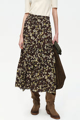 Lace-Up Vintage Floral Midi Skirt