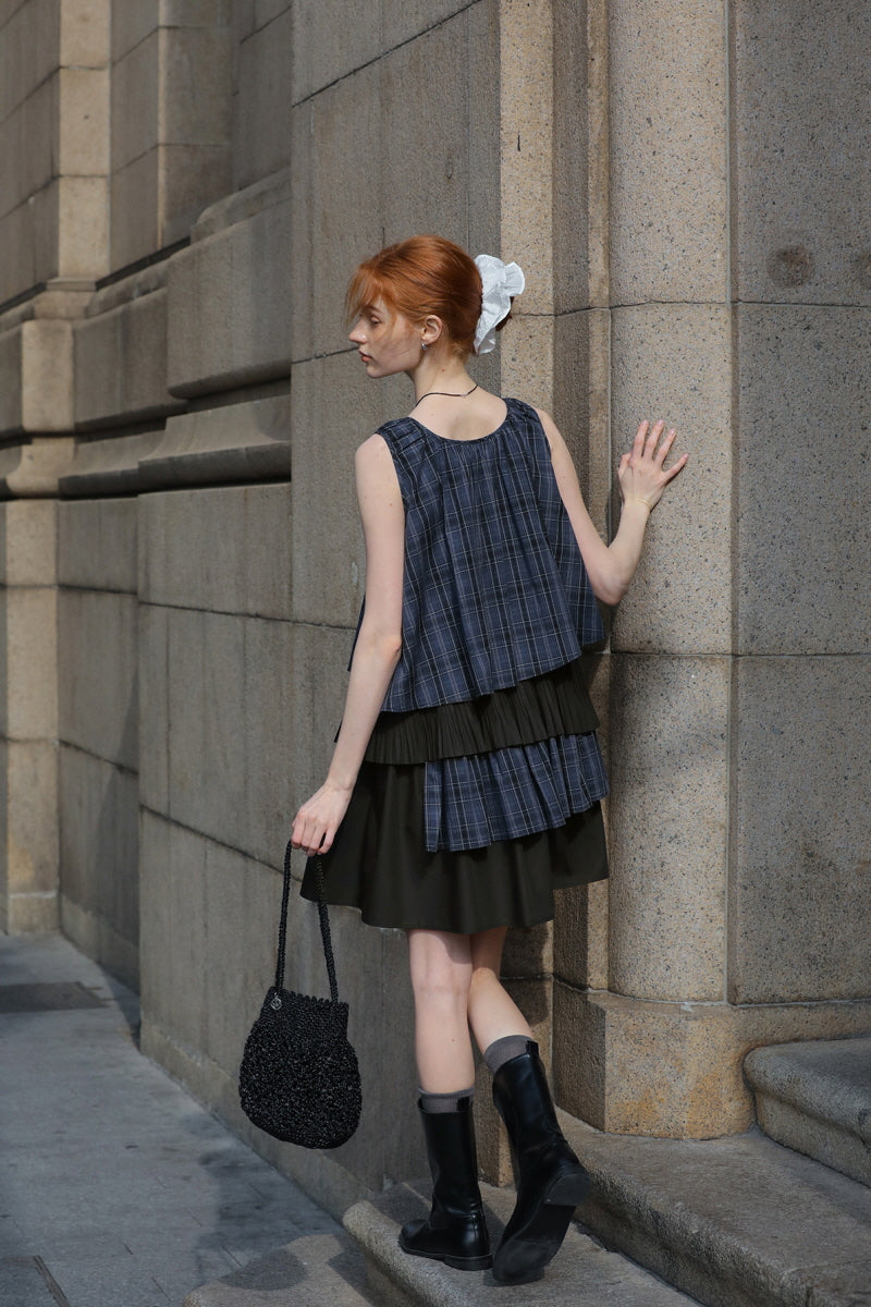 Square Neck Patchwork A-Line Dress