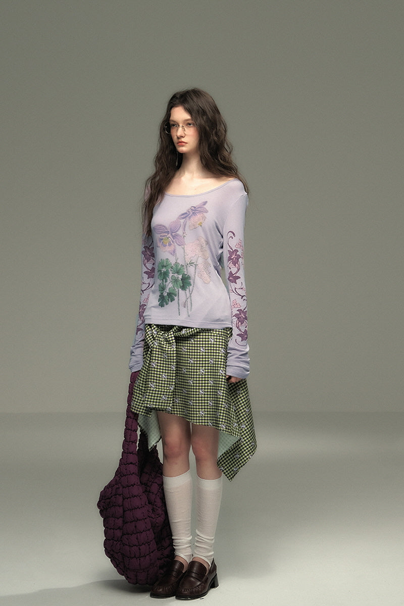 Slanted Neckline Long Sleeve T-Shirt